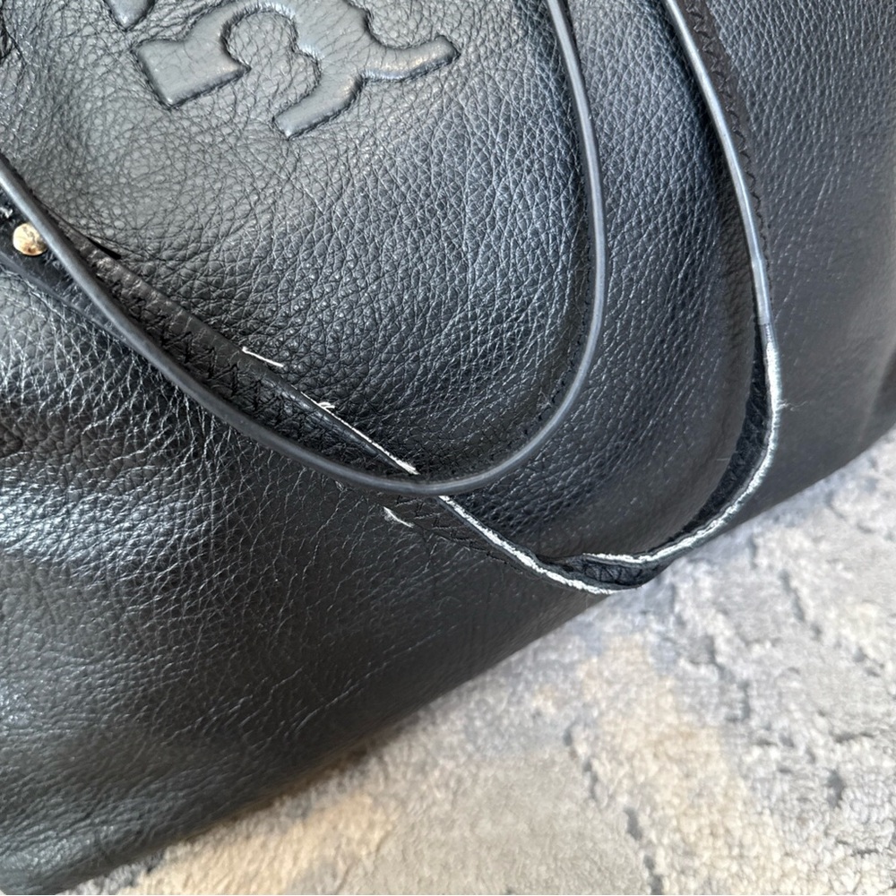 Tory Burch Tote Handbag Shoulder Bag Black Pebbled Leather Read F - Picture 9 of 14